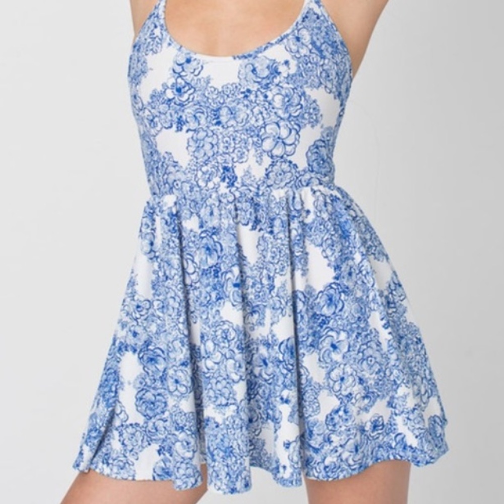 American Apparel White & Blue Nylon Halter Dress